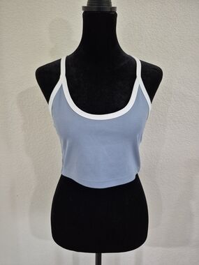 Light Blue Cropped Tank with White Trim